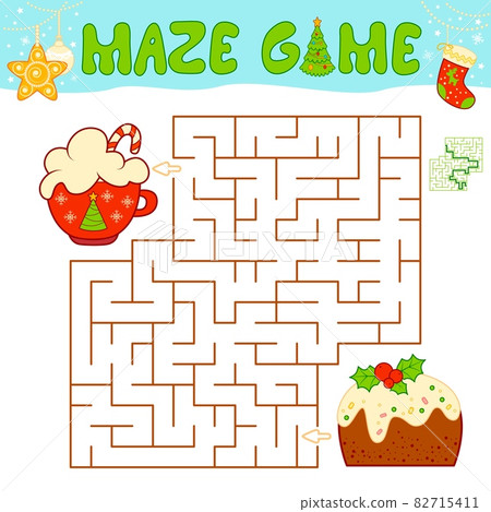 Christmas Maze puzzle game for children. Maze or labyrinth game with Christmas cake. Christmas Maze puzzle game for children. Maze or labyrinth game with Christmas cake. 82715411