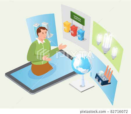 Man in tablet working with green eco-friendly technology for industrial development of planet Man in tablet working with green eco-friendly technology for industrial development of planet 82716072