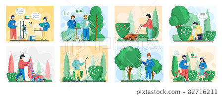 People gardeners do work in yard. Agriculture organic garden tillage and farming, horticulture People gardeners do work in yard. Agriculture organic garden tillage and farming, horticulture 82716211