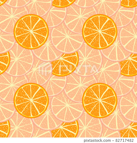 orange or grapefruit pastel color background. Seamless pattern juicy fresh oranges 82717482