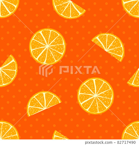 orange or lemon fruit on a polka dot background. Seamless pattern design with fresh orange 82717490