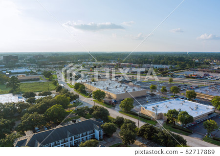Aerial view shopping mall lot near 45 interchanges view in Houston city Texas USA Aerial view shopping mall lot near 45 interchanges view in Houston city Texas USA 82717889