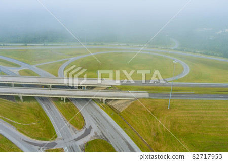 Panorama view of early morning foggy with bridge across 65 Highway near Satsuma, Alabama Panorama view of early morning foggy with bridge across 65 Highway near Satsuma, Alabama 82717953