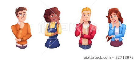 Cartoon people thinking of something, making decision Cartoon people thinking of something, making decision 82718972