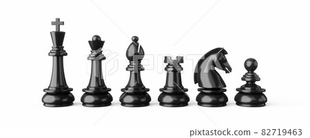 3D Rendering Black chess pieces isolated on white background 3D Rendering Black chess pieces isolated on white background 82719463