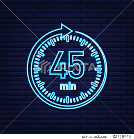 The 45 minutes, stopwatch vector neon icon. Stopwatch icon in flat style, timer on on color background. Vector illustration. 82719746