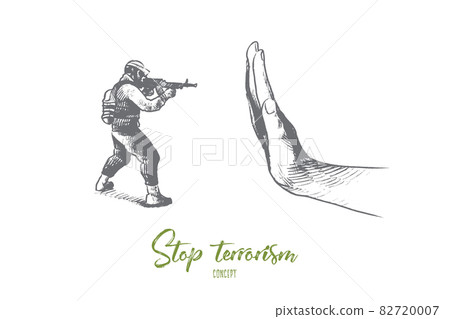 Stop terrorism concept. Hand drawn isolated vector. Stop terrorism concept. Hand drawn isolated vector. 82720007