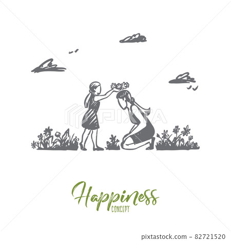 Mom, daughter, garden, happiness, family concept. Hand drawn isolated vector. 82721520