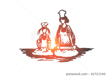 Mother, daughter, cooking, parenting concept. Hand drawn isolated vector. Mother, daughter, cooking, parenting concept. Hand drawn isolated vector. 82721540