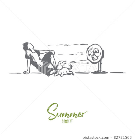 Summer, hot, man, dog concept. Hand drawn isolated vector. Summer, hot, man, dog concept. Hand drawn isolated vector. 82721563
