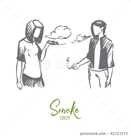 Vape, e-cigarette, girl, smoke concept. Hand drawn isolated vector. Vape, e-cigarette, girl, smoke concept. Hand drawn isolated vector. 82721575