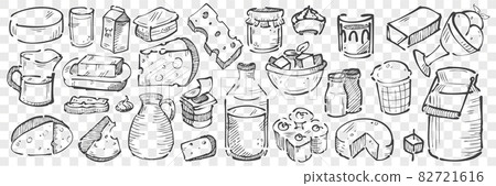 Hand drawn dairy produce doodle set 82721616