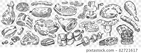 Hand drawn meat doodle set 82721617