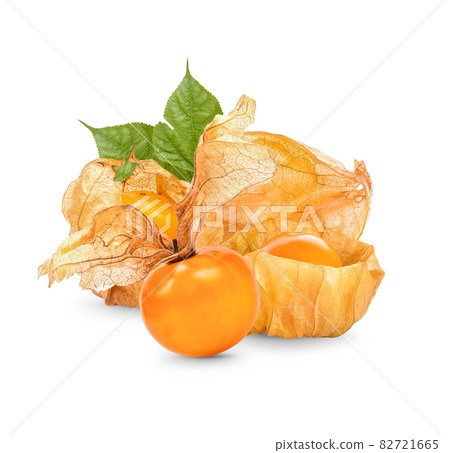 Cape gooseberry, physalis with leaves isolated on white background 82721665
