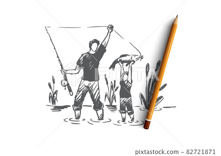 Fishing, father, son, family concept. Hand drawn isolated vector. Fishing, father, son, family concept. Hand drawn isolated vector. 82721871