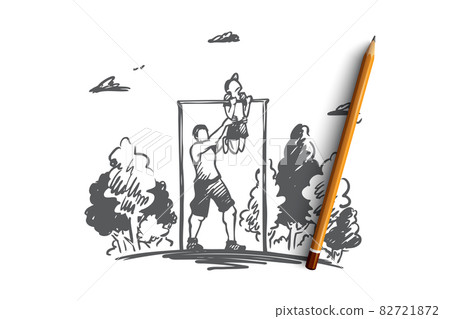 Father, son, family, exercise, sport concept. Hand drawn isolated vector. Father, son, family, exercise, sport concept. Hand drawn isolated vector. 82721872