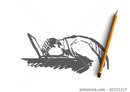 Businessman, stress, tiredness, programmer, overwork concept. Hand drawn isolated vector. 82722117