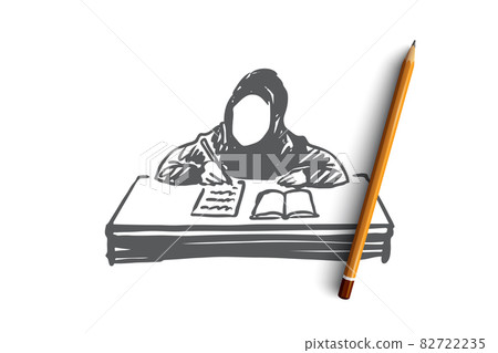 Education, school, learning, muslim, arab, child concept. Hand drawn isolated vector. 82722235