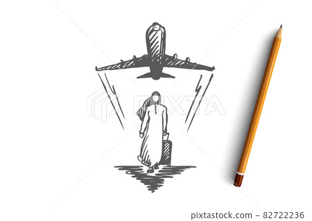Business trip, businessman, muslim, islamic, arab concept. Hand drawn isolated vector. Business trip, businessman, muslim, islamic, arab concept. Hand drawn isolated vector. 82722236