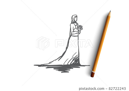 Wedding, bride, muslim, arabic, islam concept. Hand drawn isolated vector. 82722243