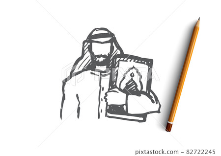 Man, Koran, religion, muslim, arabic, islam concept. Hand drawn isolated vector. 82722245