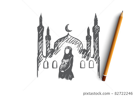 Religion, pregnancy, muslim, arabic, islam, mosque concept. Hand drawn isolated vector 82722246