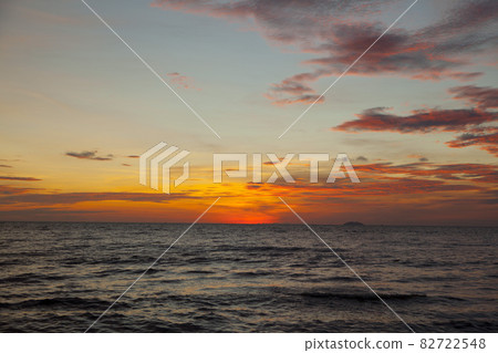 Amazing seascape with sunset clouds over the sea with dramatic sky sunset or sunrise. 82722548