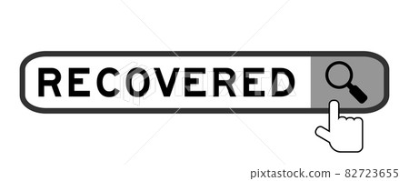Search banner in word recovered with hand over magnifier icon on white background 82723655