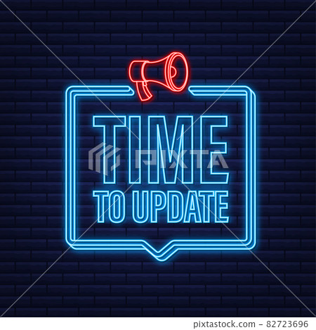 New update banner in modern style. Neon icon. Web design. Vector stock illustration. New update banner in modern style. Neon icon. Web design. Vector stock illustration. 82723696