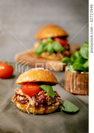 Set of homemade mini burgers with stew beef Set of homemade mini burgers with stew beef 82723946