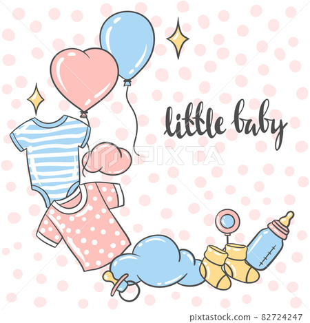 Happy Birthday greeting and invitation card. Holiday baby shower celebration simbols. 82724247