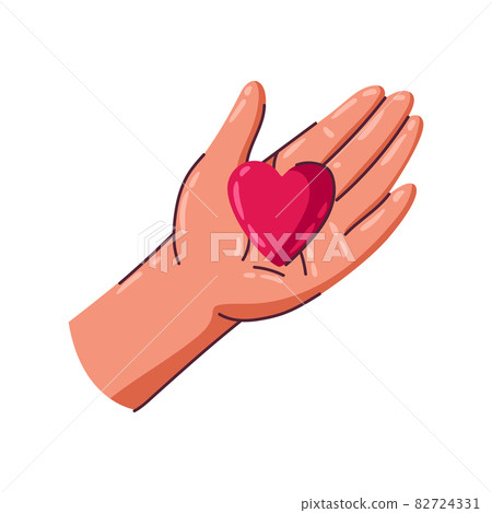 Happy Valentine Day illustration of hand holding heart. Holiday romantic and love symbol. 82724331