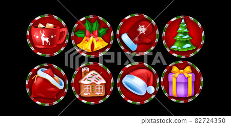 Christmas casino slot game icon set, winter holiday x-mas symbol, vector online gambling elements 82724350