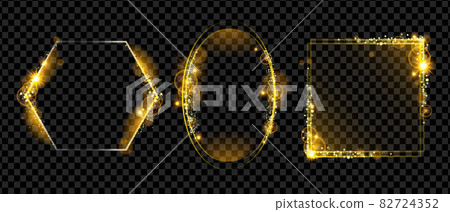 Christmas holiday golden frame, vector magic light border set, yellow shiny rectangle, glitter oval 82724352