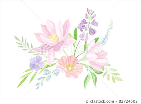 Card with flowers in pastel colors. Wedding invitation, save the date, thank you, rsvp vector illustration Card with flowers in pastel colors. Wedding invitation, save the date, thank you, rsvp vector illustration 82724502