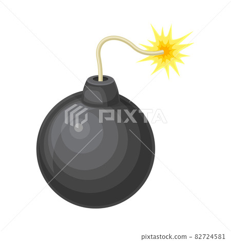 Round black bomb with burning fuse vector illustration on white background 82724581