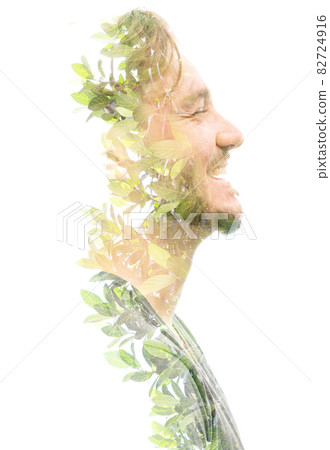 Unusual portrait of laughing young man Unusual portrait of laughing young man 82724916