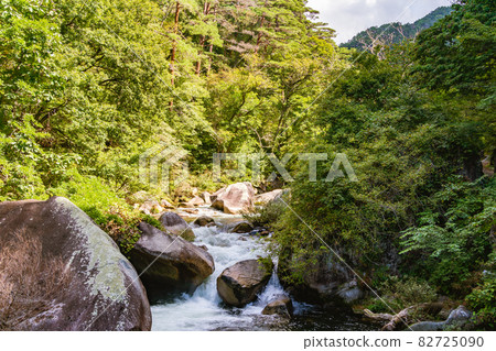 山梨 昇仙峽的藍天和流經山谷的河流 山梨 昇仙峽的藍天和流經山谷的河流 82725090