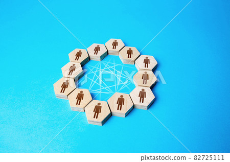 Communication of people in negotiations. Teamwork. Business meeting. Mutual relations. Cooperation in solving problems. Group therapy. Team interactions. Diplomacy, international cooperation. 82725111