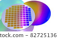 Several silicon wafers with printed circuit and different color.White background 82725136