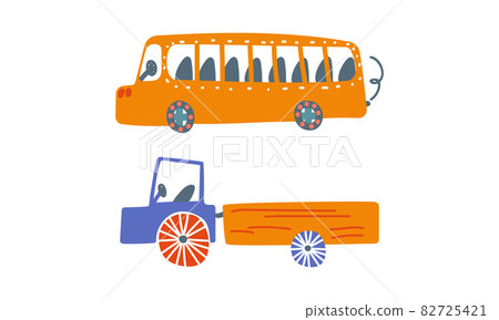 Bus and Truck as Road Vehicle for Carrying Passengers Vector Set 82725421