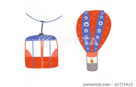 Hot Air Balloon and Funicular as Vehicle for Carrying Passengers Vector Set 82725423