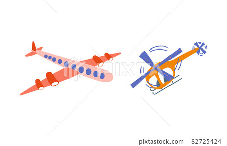Airplane and Helicopter as Vehicle for Carrying Passengers Vector Set 82725424