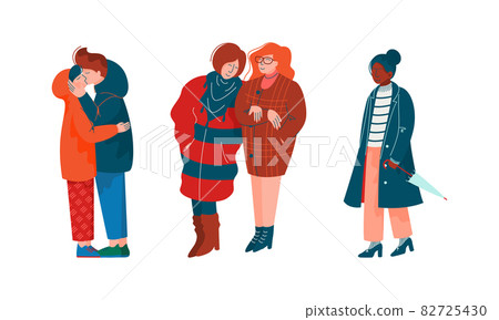 People Character Walking Along the Street in Spring Season Vector Illustration Set People Character Walking Along the Street in Spring Season Vector Illustration Set 82725430