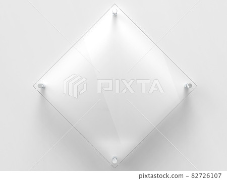 Blank rhombus transparent glass office corporate Signage plate Mock Up Template, Clear Printing Board For Branding, Logo. Transparent acrylic advertising signboard mockup front view. 3D rendering 82726107
