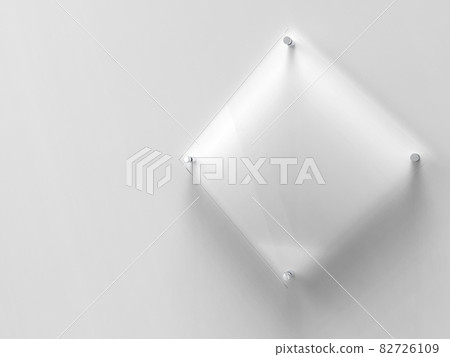 Blank rhombus transparent glass office corporate Signage plate Mock Up Template, Clear Printing Board For Branding, Logo. Transparent acrylic advertising signboard mockup side view. 3D rendering 82726109
