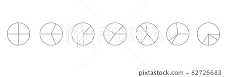 Graphic circles divided in 4 segments isolated on white background. Pie chart infographic examples. Round shapes cut in four parts of different sizes 82726683