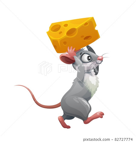Cartoon grey mouse with cheese, vector rodent... - Stock Illustration  [82727774] - PIXTA