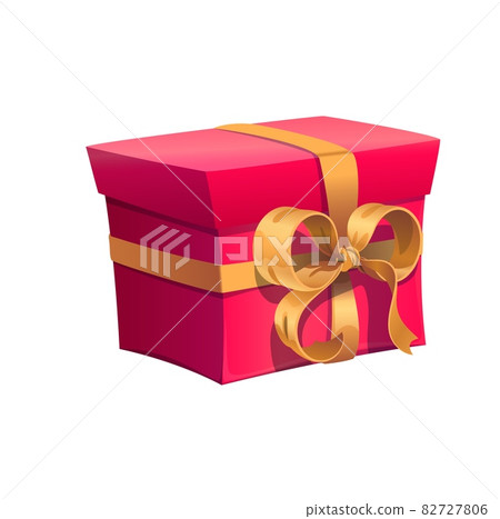 Red holiday gift box with golden bow ribbon for... - Stock Illustration ...