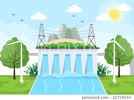 Ecological Sustainable Energy Supply Background Vector Flat Illustration Power Plant Station Buildings With Solar Panels, Gas, Geothermal, Renewable, Water and Wind Turbines Ecological Sustainable Energy Supply Background Vector Flat Illustration Power Plant Station Buildings With Solar Panels, Gas, Geothermal, Renewable, Water and Wind Turbines 82729544